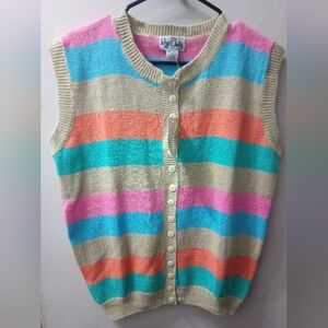 Vintage 1970's, Wye Oaks, Women's, Sweater Vest, Size M, Color Cream Pink, Blue
